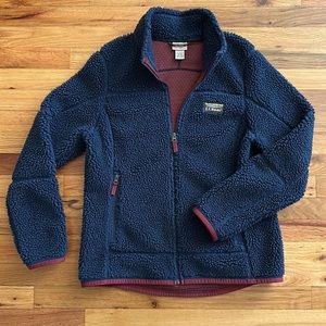 LL Bean Teddy jacket bear Sherpa fleece Medium Mountain Pile coat L.L. Bean EUC